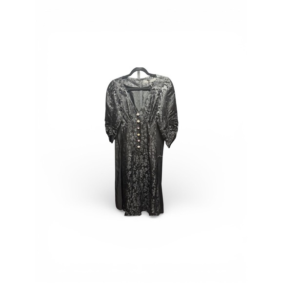 Marc Jacobs Dresses & Skirts - Marc Jacobs Black Floral Jacquard Midi Dress Jeweled Button V-Neck Sz 4